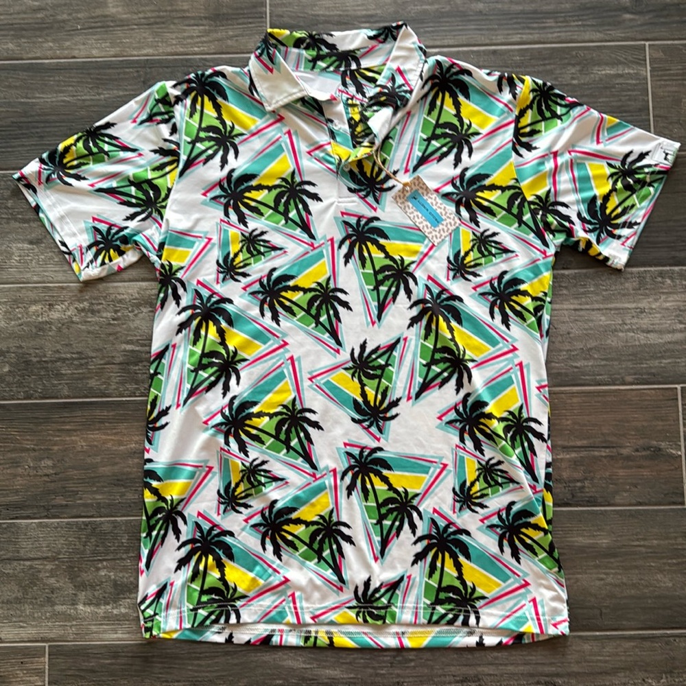Proud Ninety Palm Tree Tropical Golf Polo – Size Medium